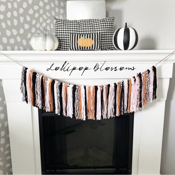 Boho Fringe Garland in Black, White, and Orange - Picture 4 of 6